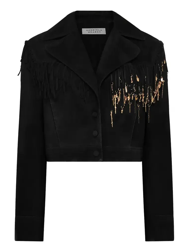 Gabriela Hearst Azra Coat in Black Suede with Rosegold Charms