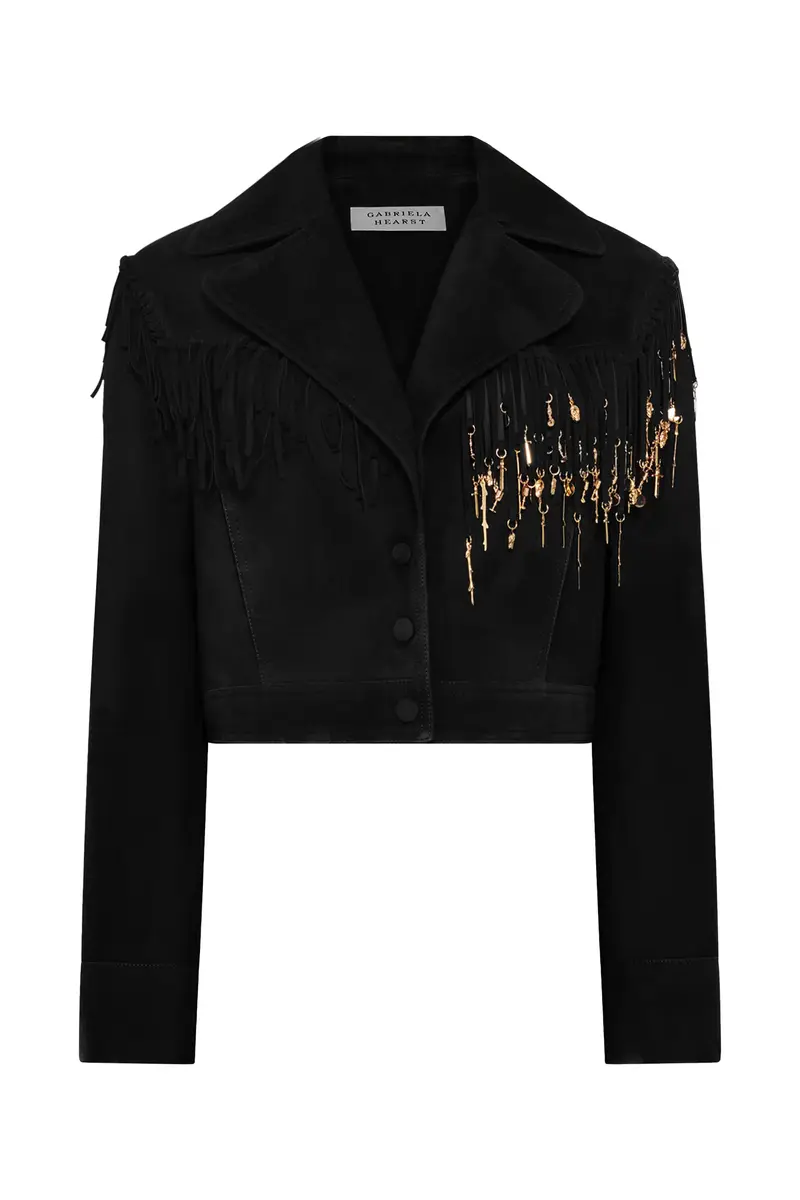 Azra Coat in Black Suede with Rosegold Charms Azra Coat in Black Suede with Rosegold Charms