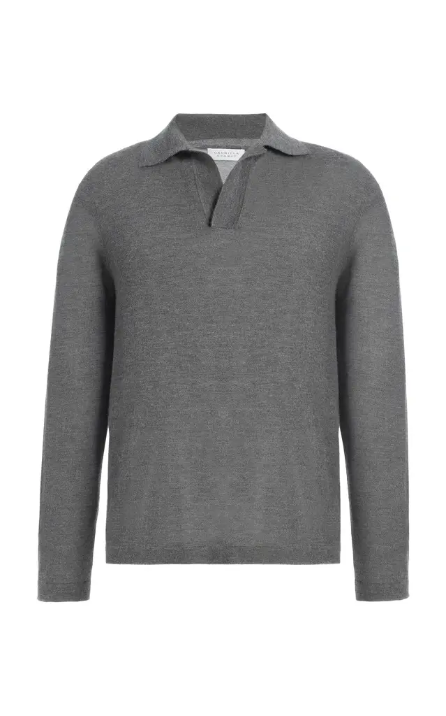 Gabriela Hearst Frome Knit Long Sleeve Polo in Smoke Cashmere