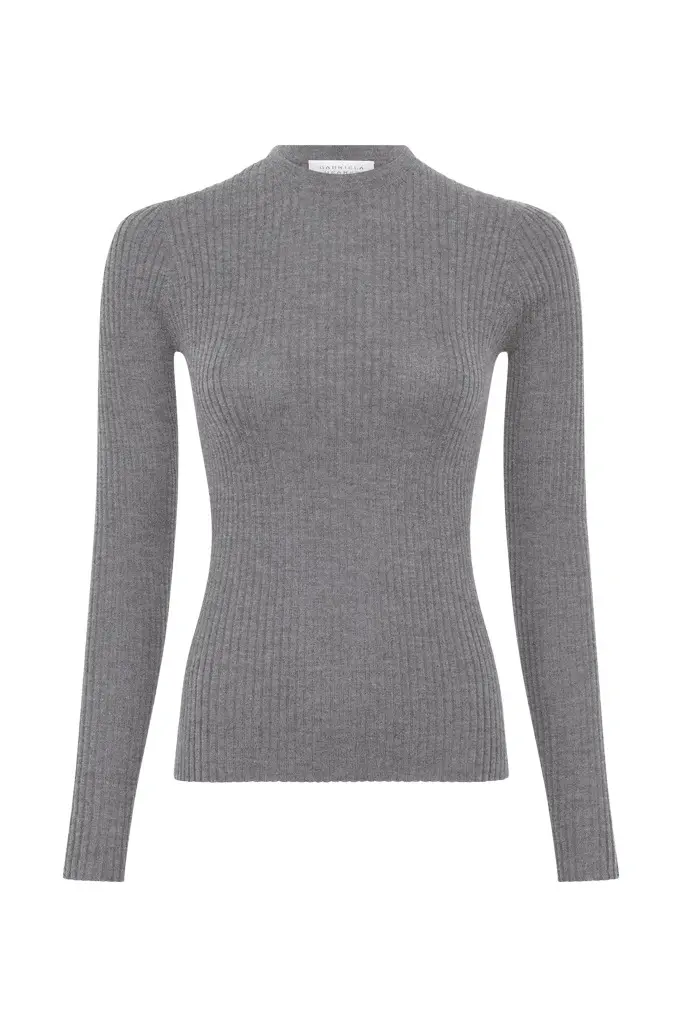 Gabriela Hearst Browning Knit Sweater in Smoke Cashmere Silk