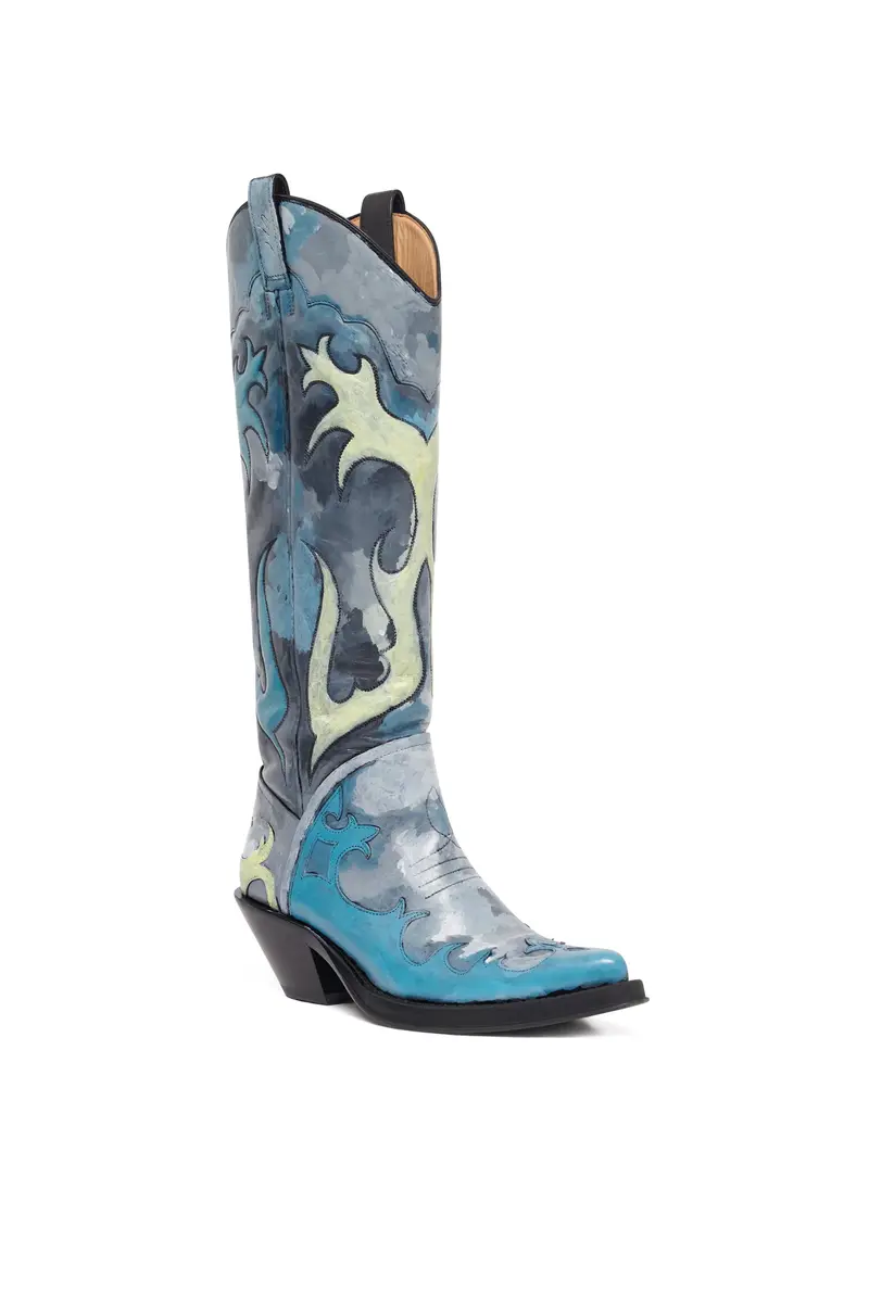Gabriela Hearst Hand Painted Capitana Cowboy Boot in Blue Grey Multi Leather | Thumbnail 2 Gabriela Hearst Hand Painted Capitana Cowboy Boot in Blue Grey Multi Leather | Thumbnail 2