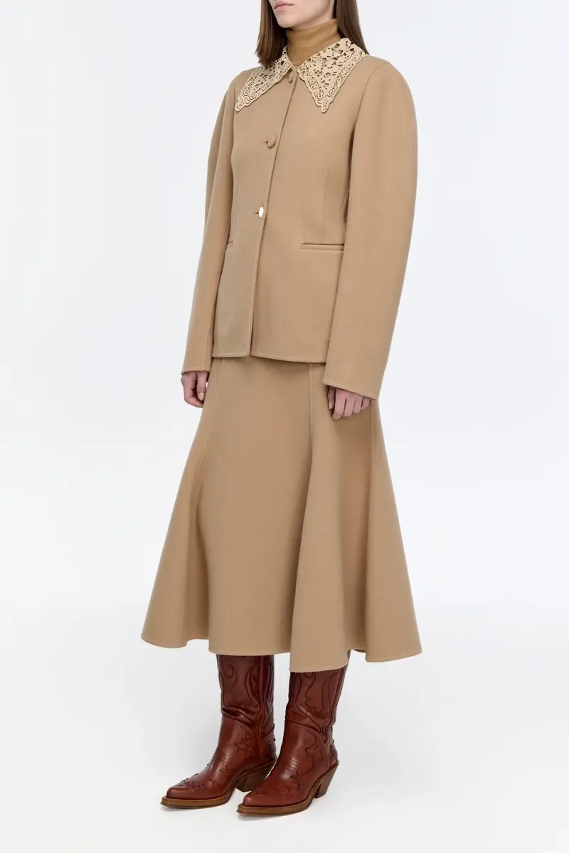 Gabriela Hearst Daelan Jacket in Camel Double-face Recycled Cashmere with Suede Lace Collar | Thumbnail 3 Gabriela Hearst Daelan Jacket in Camel Double-face Recycled Cashmere with Suede Lace Collar | Thumbnail 3
