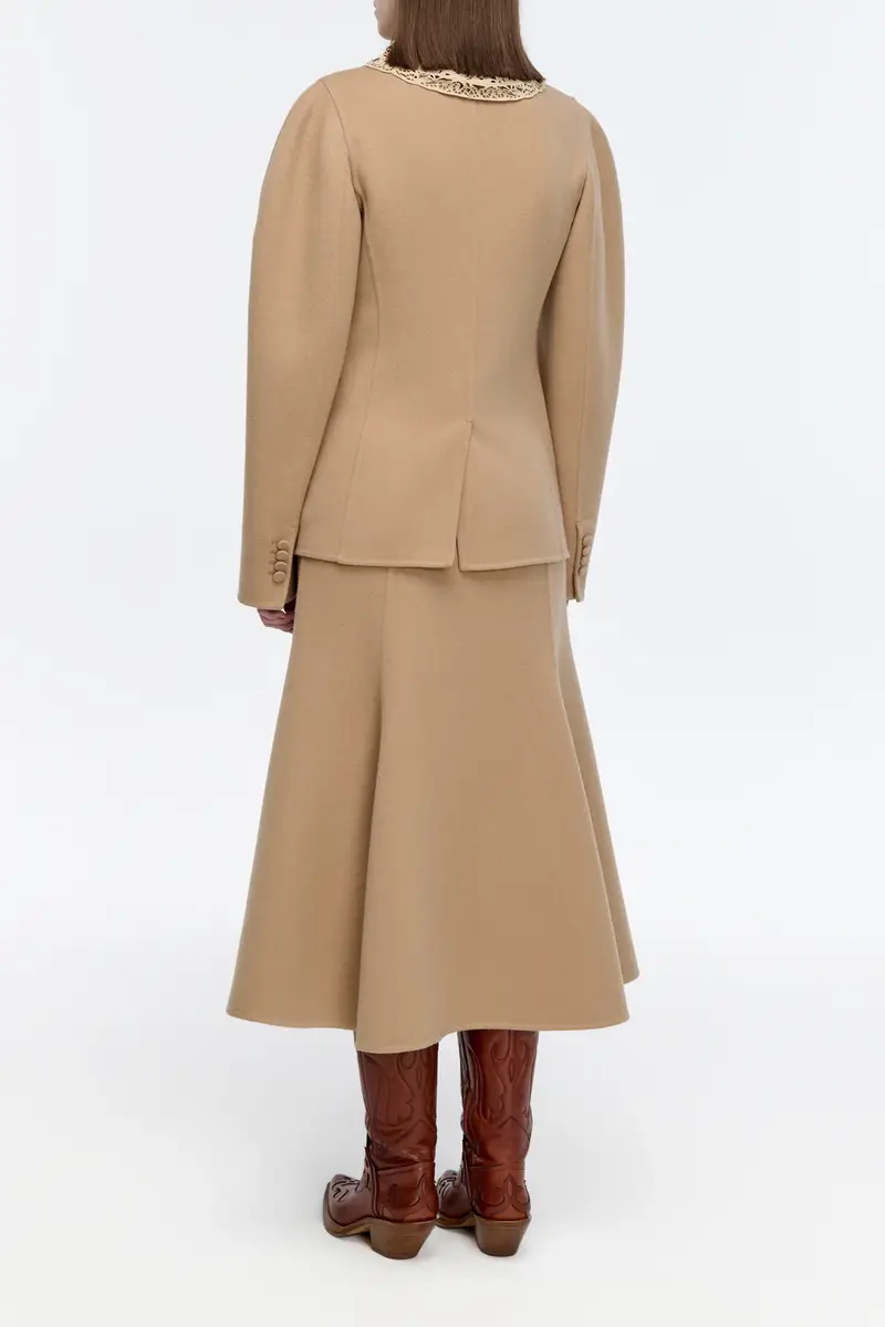 Gabriela Hearst Daelan Jacket in Camel Double-face Recycled Cashmere with Suede Lace Collar | Thumbnail 4 Gabriela Hearst Daelan Jacket in Camel Double-face Recycled Cashmere with Suede Lace Collar | Thumbnail 4