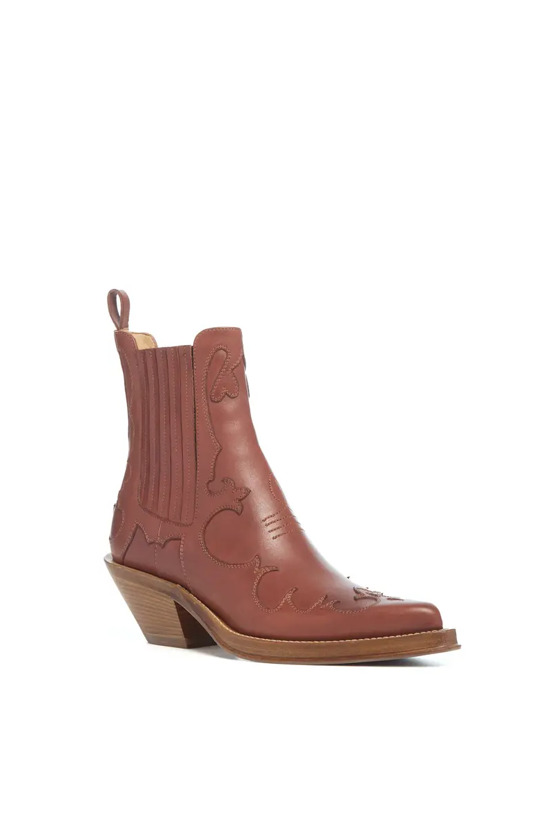 Gabriela Hearst Cassidy Cowboy Ankle Boot in Tan Leather | Thumbnail 2