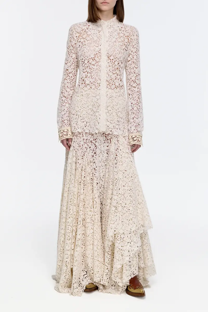 Gabriela Hearst Vera Shirt in Ivory Floral Cashmere Lace with Suede Lace Cuffs | Thumbnail 3 Gabriela Hearst Vera Shirt in Ivory Floral Cashmere Lace with Suede Lace Cuffs | Thumbnail 3