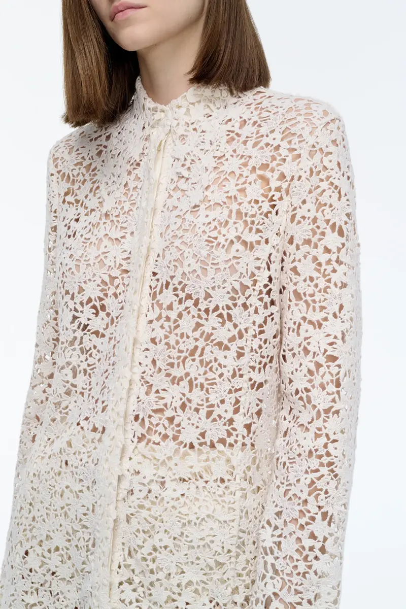 Gabriela Hearst Vera Shirt in Ivory Floral Cashmere Lace with Suede Lace Cuffs | Thumbnail 6 Gabriela Hearst Vera Shirt in Ivory Floral Cashmere Lace with Suede Lace Cuffs | Thumbnail 6
