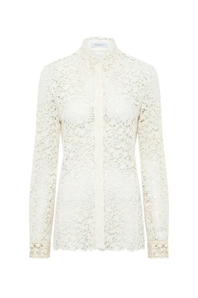 Vera Shirt in Ivory Floral Cashmere Lace with Suede Lace Cuffs Vera Shirt in Ivory Floral Cashmere Lace with Suede Lace Cuffs