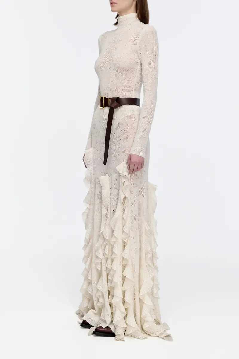 Gabriela Hearst Feal Pointelle Knit Lace Bodysuit in Ivory Silk Merino Wool | Thumbnail 4