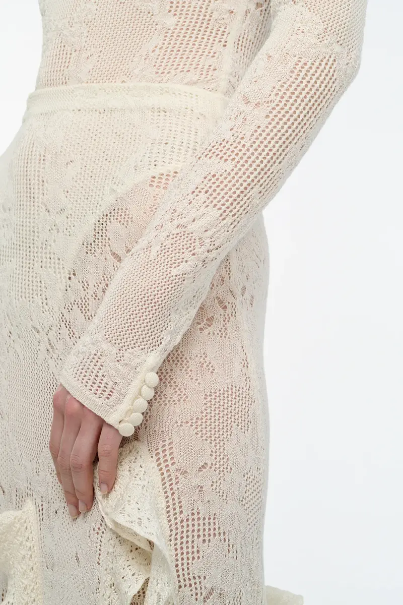 Gabriela Hearst Feal Pointelle Knit Lace Bodysuit in Ivory Silk Merino Wool | Thumbnail 7
