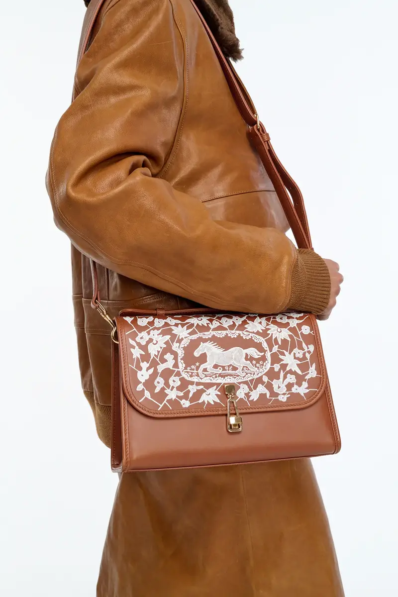 Gabriela Hearst Hand Painted Medium Leonora Flap Bag in Cognac & White Leather | Thumbnail 2 Gabriela Hearst Hand Painted Medium Leonora Flap Bag in Cognac & White Leather | Thumbnail 2