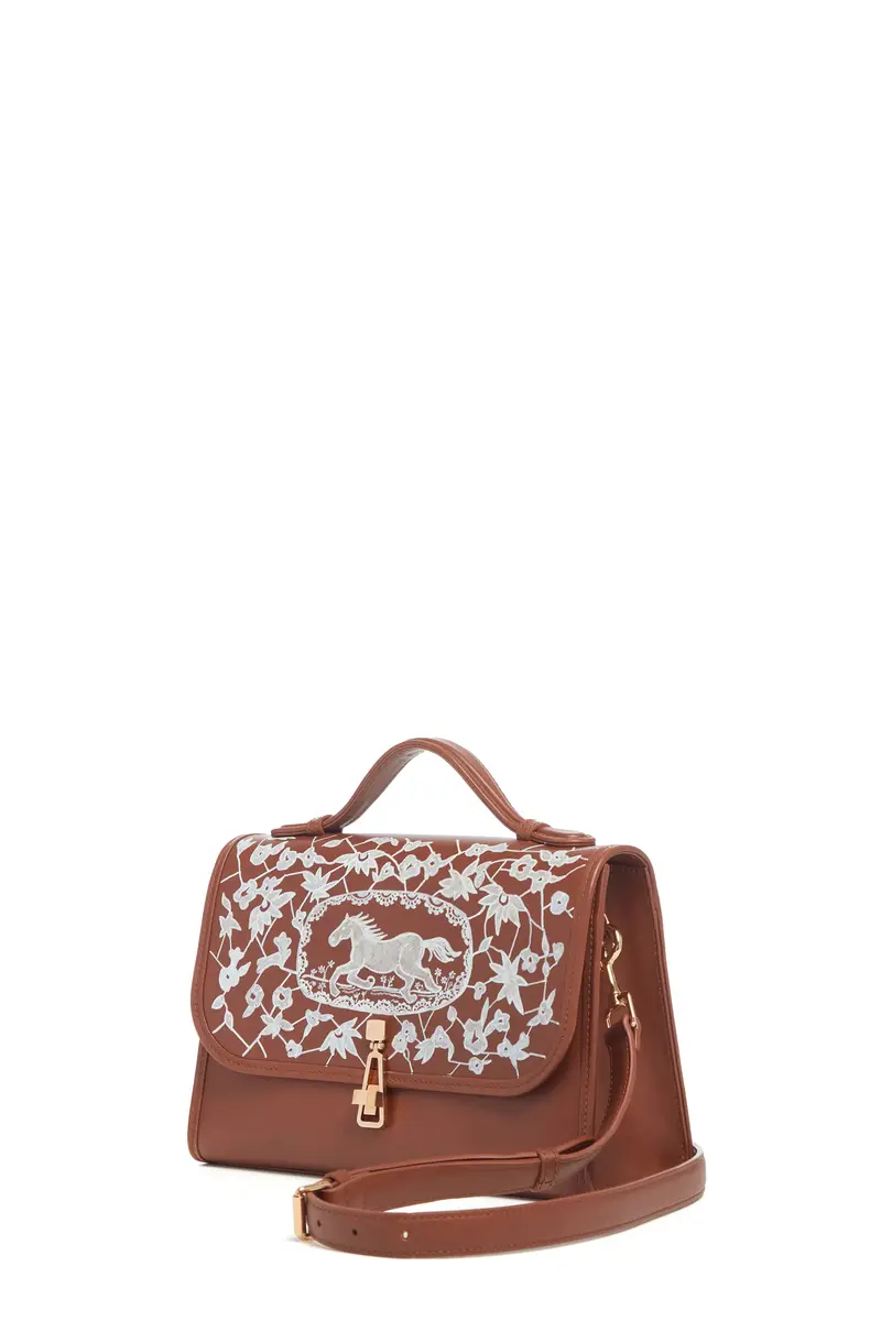 Gabriela Hearst Hand Painted Medium Leonora Flap Bag in Cognac & White Leather | Thumbnail 3 Gabriela Hearst Hand Painted Medium Leonora Flap Bag in Cognac & White Leather | Thumbnail 3