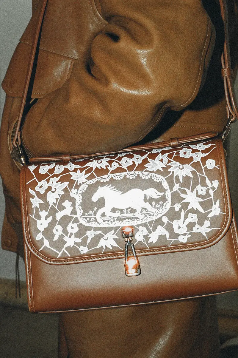Gabriela Hearst Hand Painted Medium Leonora Flap Bag in Cognac & White Leather | Thumbnail 6 Gabriela Hearst Hand Painted Medium Leonora Flap Bag in Cognac & White Leather | Thumbnail 6