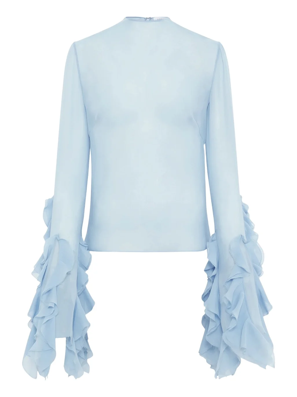 Gabriela Hearst Fawcett Top in Light Blue Silk Georgette with Custom Ruffles