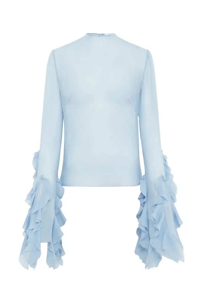 Fawcett Top in Light Blue Silk Georgette with Custom Ruffles Fawcett Top in Light Blue Silk Georgette with Custom Ruffles