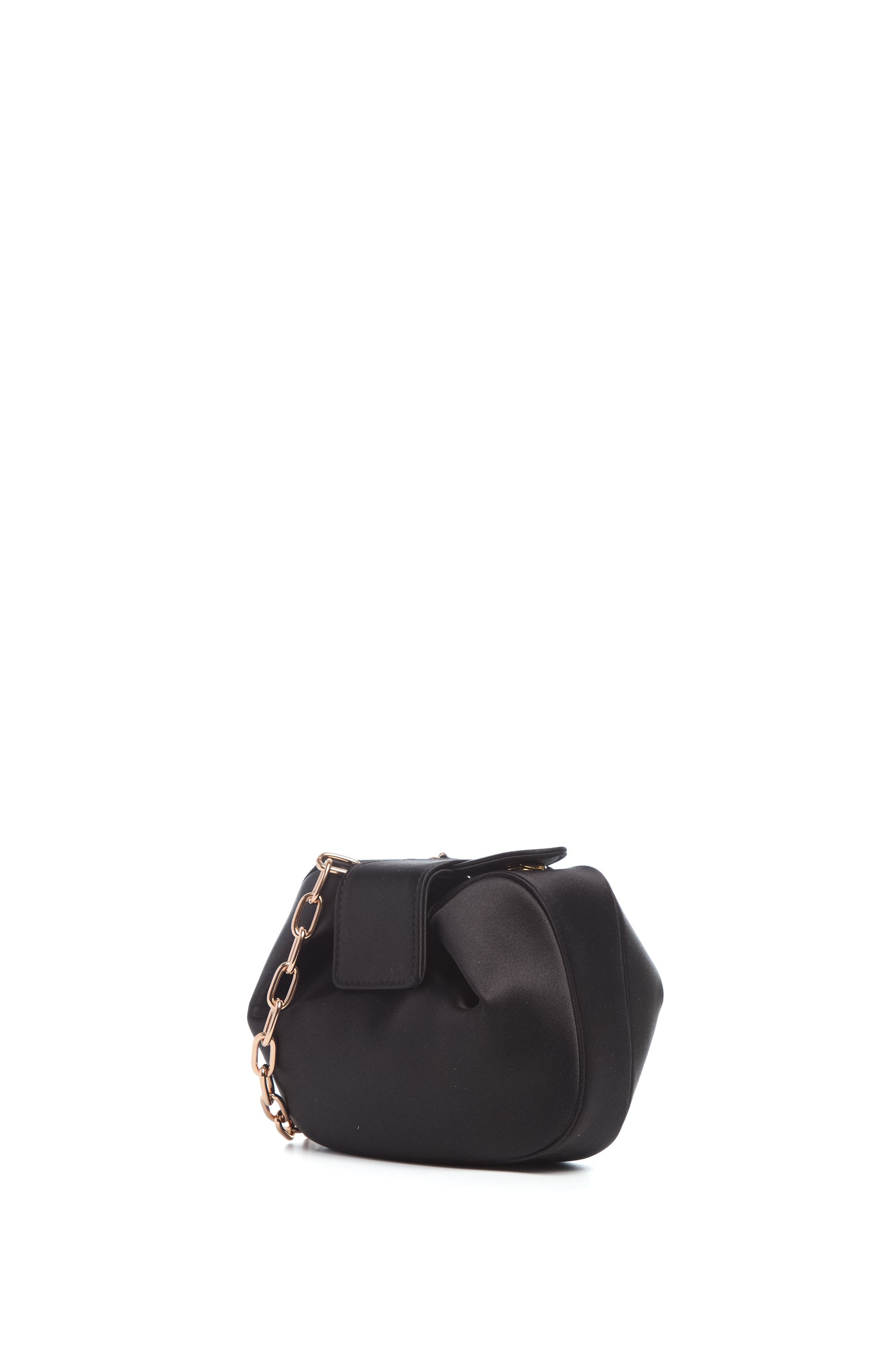 Soft Demi Clutch with Chain in Black Satin Soft Demi Clutch with Chain in Black Satin