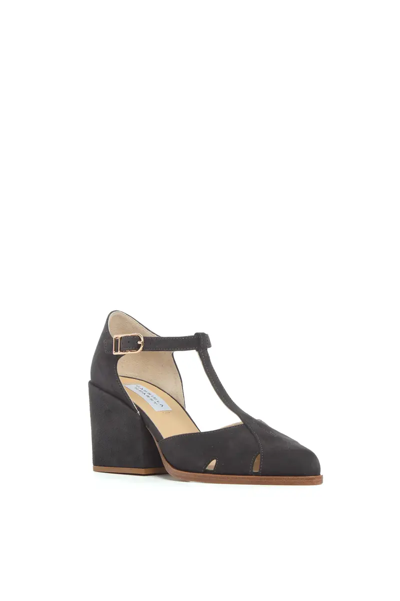 Gabriela Hearst Hawes T-Strap Heel in Charcoal Suede | Thumbnail 2
