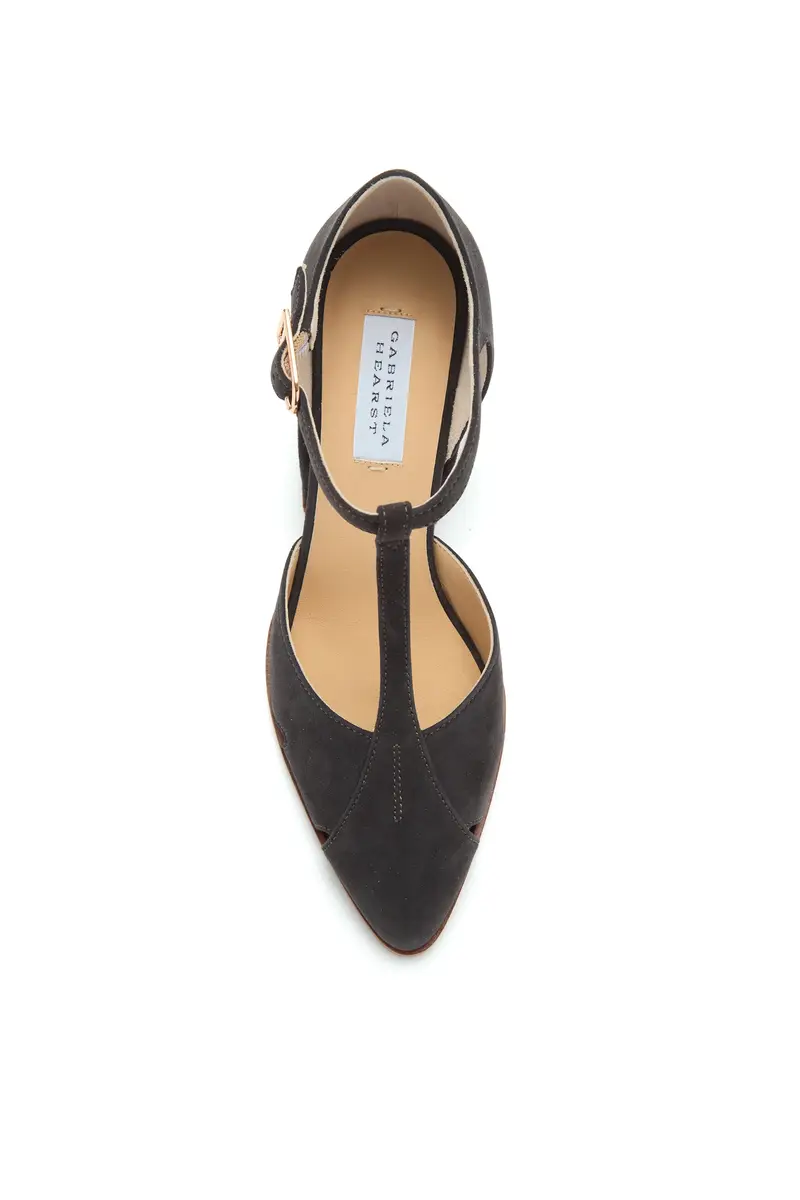 Gabriela Hearst Hawes T-Strap Heel in Charcoal Suede | Thumbnail 4