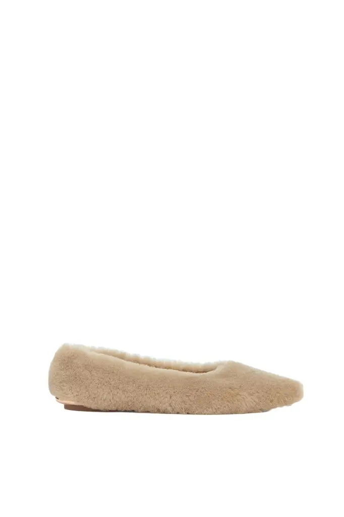 Fleur Ballerina Flat Shoe in Champagne Shearling Fleur Ballerina Flat Shoe in Champagne Shearling