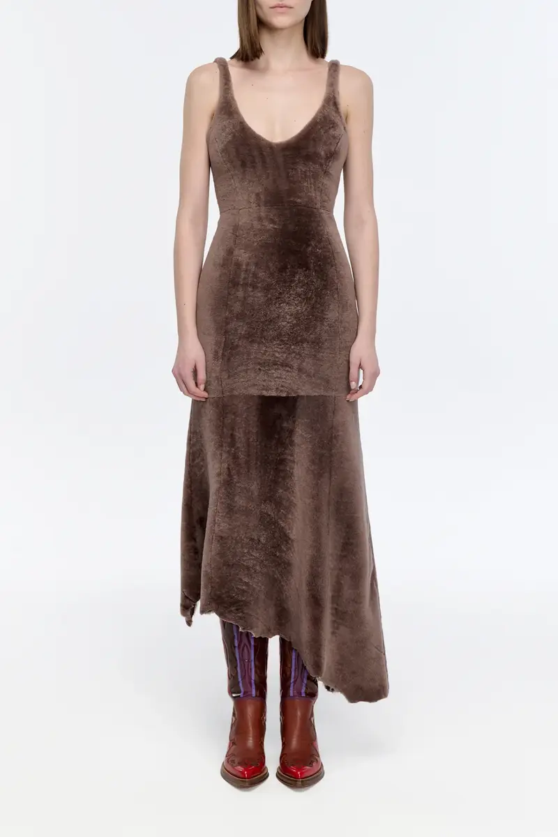 Gabriela Hearst Lyth Raw Cut Dress in Mocha Shearling | Thumbnail 3 Gabriela Hearst Lyth Raw Cut Dress in Mocha Shearling | Thumbnail 3