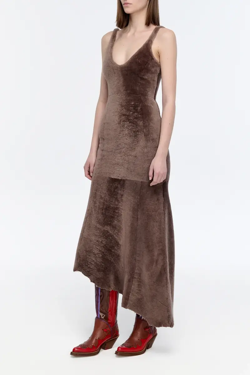 Gabriela Hearst Lyth Raw Cut Dress in Mocha Shearling | Thumbnail 4 Gabriela Hearst Lyth Raw Cut Dress in Mocha Shearling | Thumbnail 4