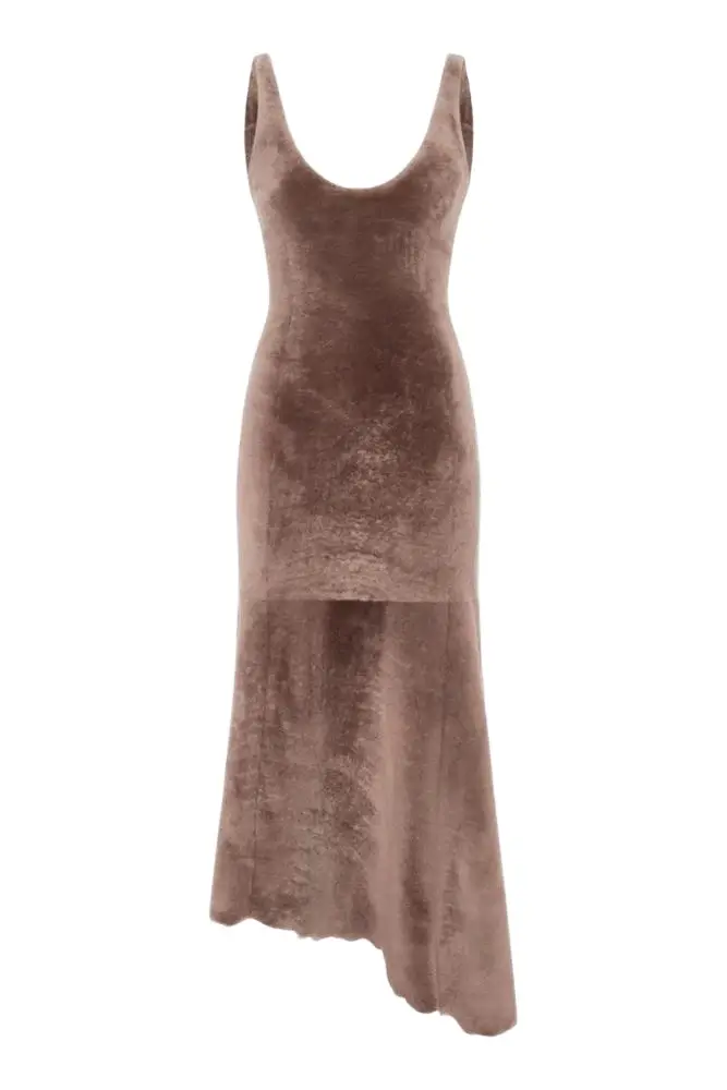 Lyth Raw Cut Dress in Mocha Shearling Lyth Raw Cut Dress in Mocha Shearling