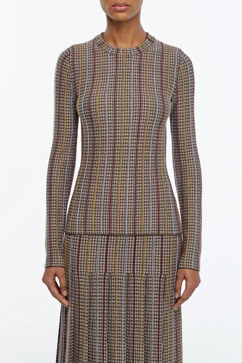 Gabriela Hearst Pons Knit Sweater in Camel Multi Cashmere Silk Houndstooth | Thumbnail 2