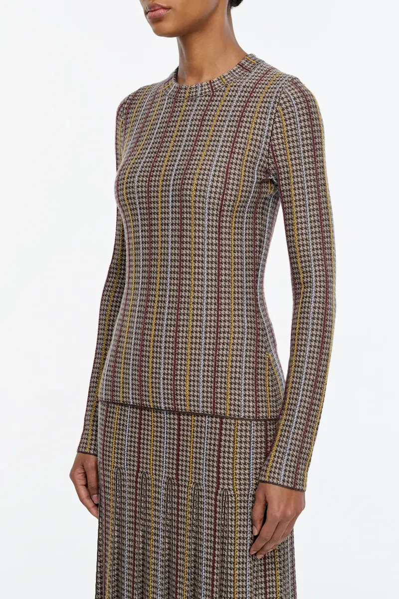 Gabriela Hearst Pons Knit Sweater in Camel Multi Cashmere Silk Houndstooth | Thumbnail 3