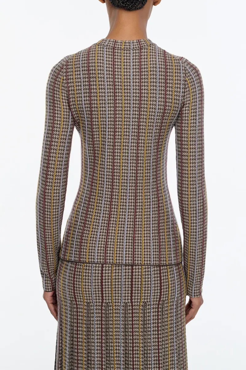 Gabriela Hearst Pons Knit Sweater in Camel Multi Cashmere Silk Houndstooth | Thumbnail 4