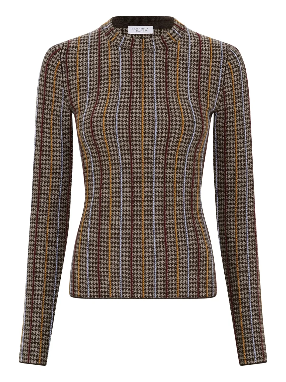 Pons Knit Sweater in Camel Multi Cashmere Silk Houndstooth Pons Knit Sweater in Camel Multi Cashmere Silk Houndstooth