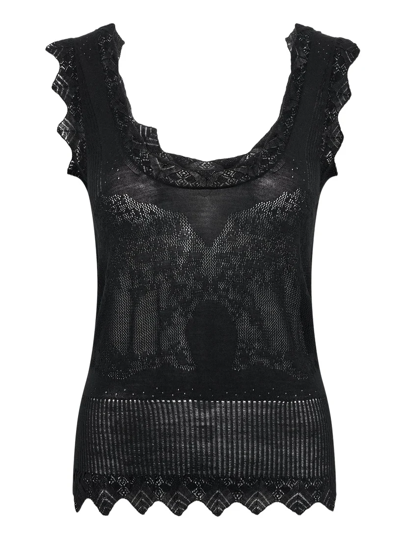 Gabriela Hearst Scripta Pointelle Knit Lace Tank Top in Black Merino Wool