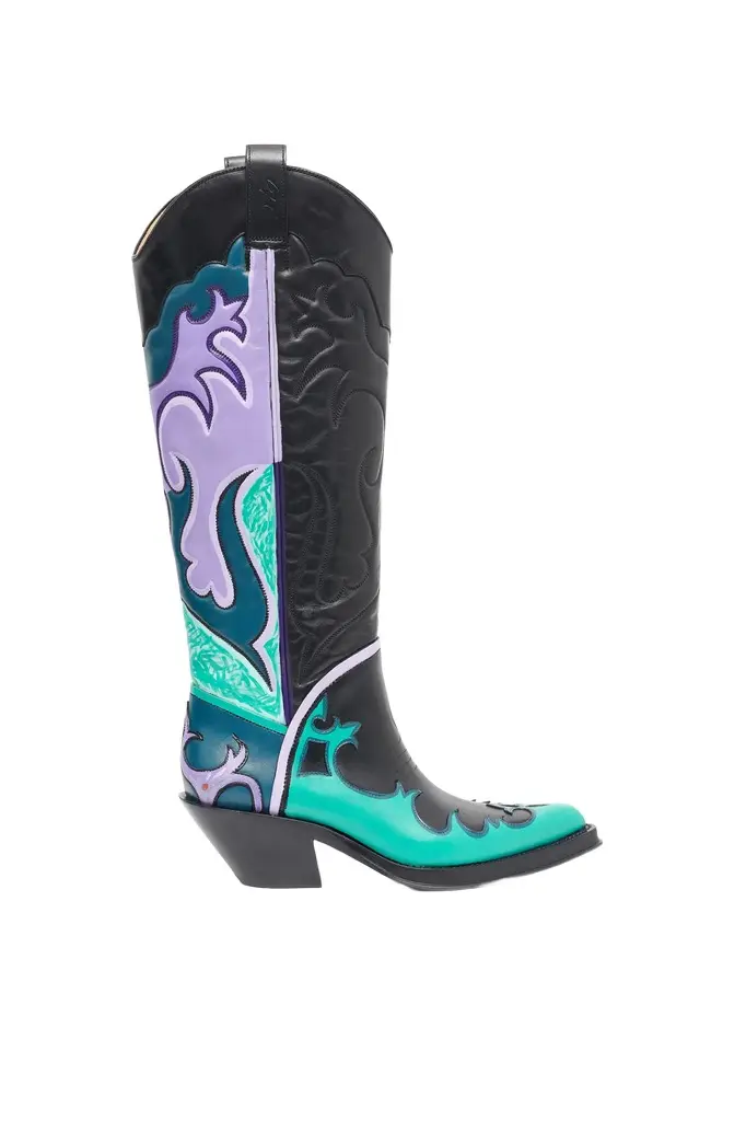 Hand Painted Capitana Cowboy Boot in Purple Multi Leather Hand Painted Capitana Cowboy Boot in Purple Multi Leather