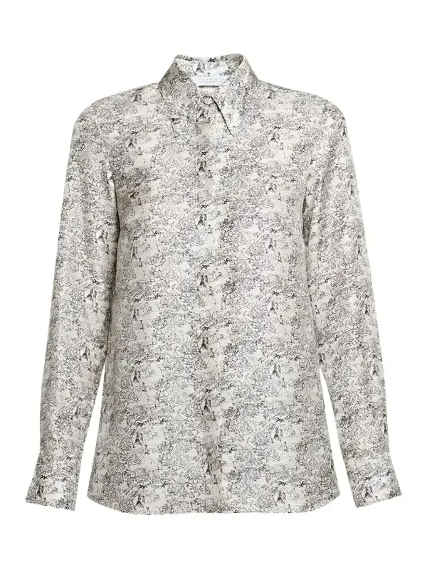 Gabriela Hearst Cruz Shirt in Ivory Multi Printed Silk Twill