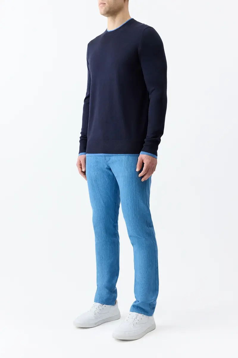 Gabriela Hearst Wells Reversible Knit Sweater in Dark Navy & Sky Cashmere Silk | Thumbnail 4 Gabriela Hearst Wells Reversible Knit Sweater in Dark Navy & Sky Cashmere Silk | Thumbnail 4