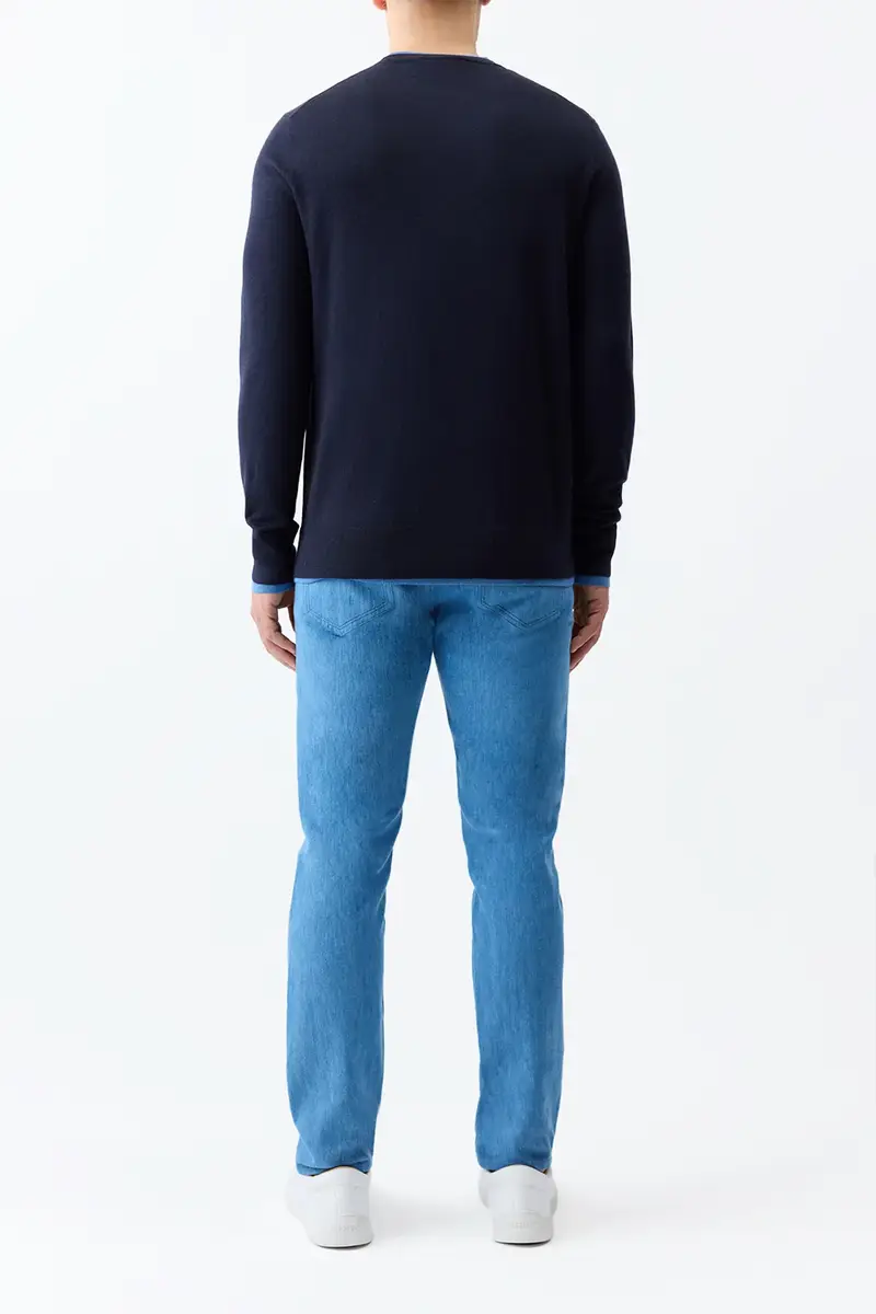 Gabriela Hearst Wells Reversible Knit Sweater in Dark Navy & Sky Cashmere Silk | Thumbnail 5 Gabriela Hearst Wells Reversible Knit Sweater in Dark Navy & Sky Cashmere Silk | Thumbnail 5