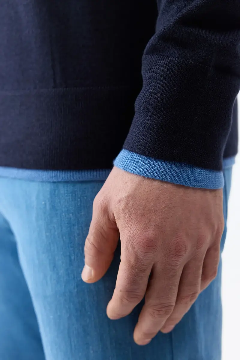 Gabriela Hearst Wells Reversible Knit Sweater in Dark Navy & Sky Cashmere Silk | Thumbnail 6 Gabriela Hearst Wells Reversible Knit Sweater in Dark Navy & Sky Cashmere Silk | Thumbnail 6