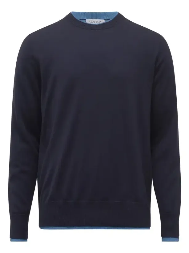 Wells Reversible Knit Sweater in Dark Navy & Sky Cashmere Silk Wells Reversible Knit Sweater in Dark Navy & Sky Cashmere Silk
