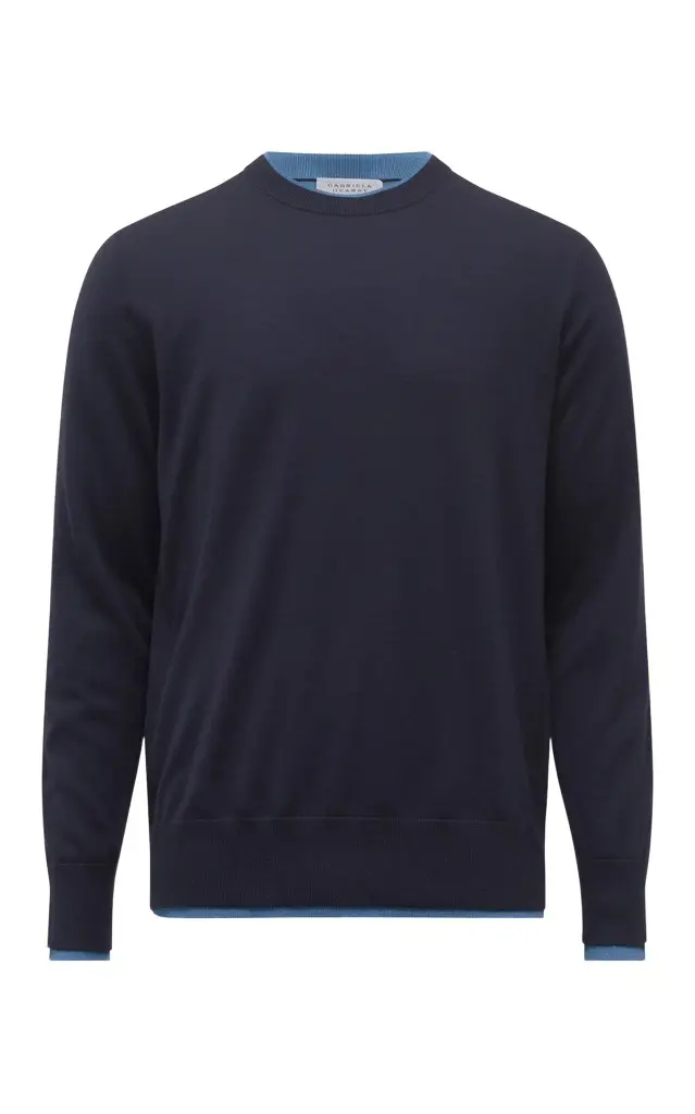 Gabriela Hearst Wells Reversible Knit Sweater in Dark Navy & Sky Cashmere Silk