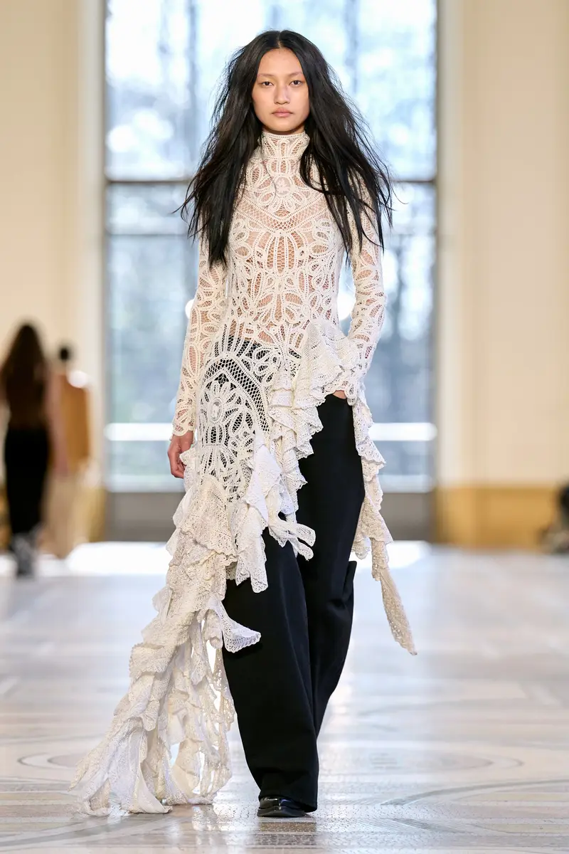 Gabriela Hearst Nimbus Crochet Lace Top in Ivory Cashmere with Custom Ruffles | Thumbnail 2 Gabriela Hearst Nimbus Crochet Lace Top in Ivory Cashmere with Custom Ruffles | Thumbnail 2