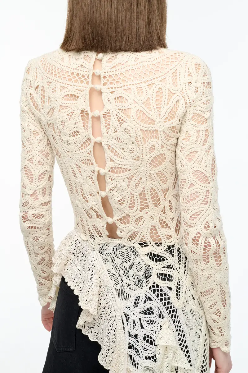 Gabriela Hearst Nimbus Crochet Lace Top in Ivory Cashmere with Custom Ruffles | Thumbnail 11 Gabriela Hearst Nimbus Crochet Lace Top in Ivory Cashmere with Custom Ruffles | Thumbnail 11