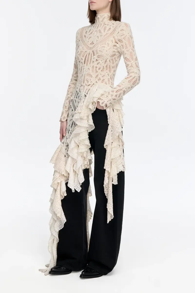 Gabriela Hearst Nimbus Crochet Lace Top in Ivory Cashmere with Custom Ruffles | Thumbnail 4 Gabriela Hearst Nimbus Crochet Lace Top in Ivory Cashmere with Custom Ruffles | Thumbnail 4