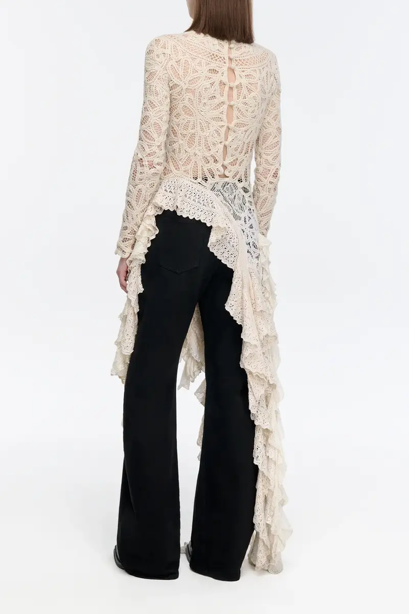 Gabriela Hearst Nimbus Crochet Lace Top in Ivory Cashmere with Custom Ruffles | Thumbnail 5 Gabriela Hearst Nimbus Crochet Lace Top in Ivory Cashmere with Custom Ruffles | Thumbnail 5