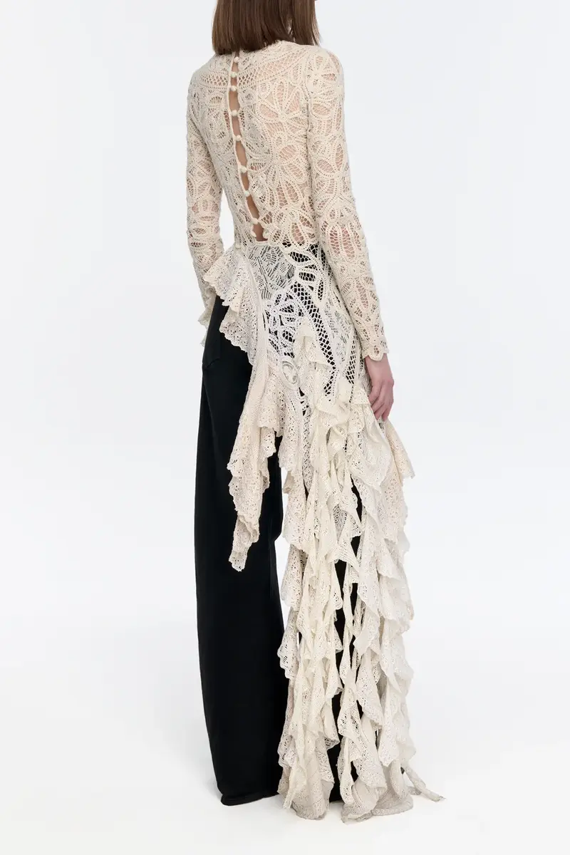 Gabriela Hearst Nimbus Crochet Lace Top in Ivory Cashmere with Custom Ruffles | Thumbnail 6 Gabriela Hearst Nimbus Crochet Lace Top in Ivory Cashmere with Custom Ruffles | Thumbnail 6