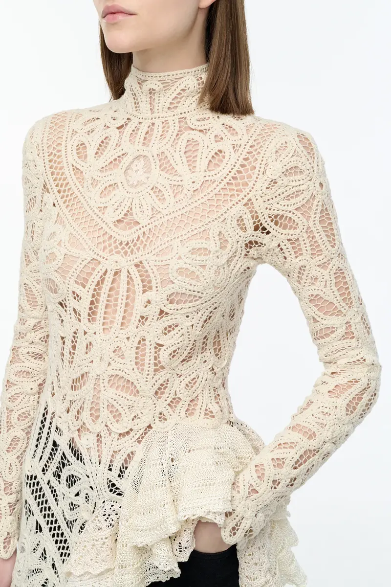 Gabriela Hearst Nimbus Crochet Lace Top in Ivory Cashmere with Custom Ruffles | Thumbnail 9 Gabriela Hearst Nimbus Crochet Lace Top in Ivory Cashmere with Custom Ruffles | Thumbnail 9