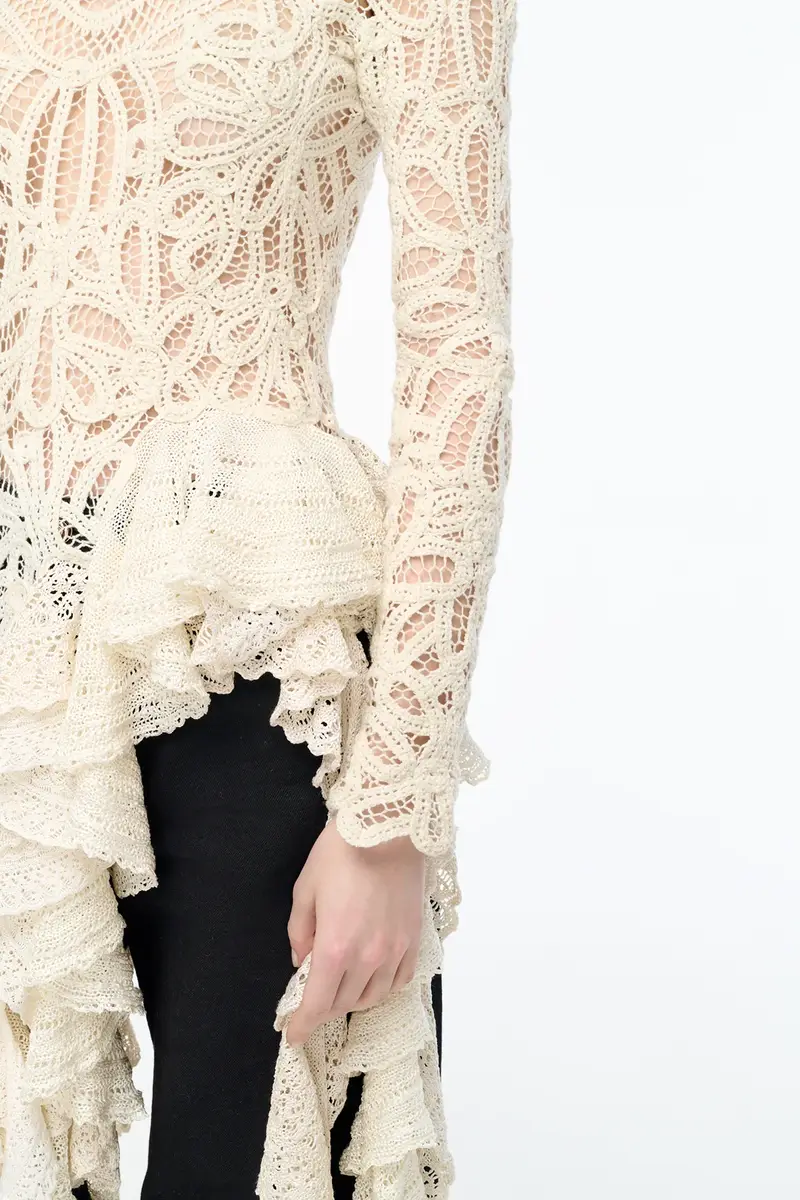 Gabriela Hearst Nimbus Crochet Lace Top in Ivory Cashmere with Custom Ruffles | Thumbnail 10 Gabriela Hearst Nimbus Crochet Lace Top in Ivory Cashmere with Custom Ruffles | Thumbnail 10