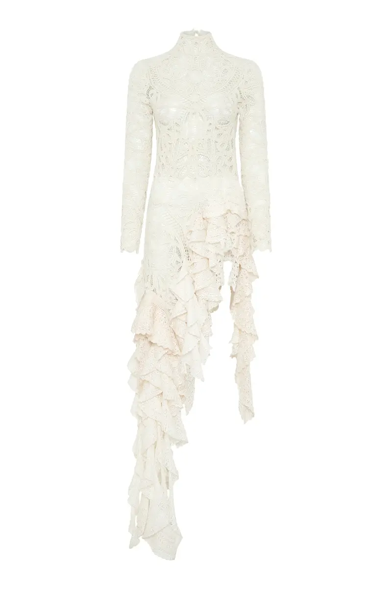 Nimbus Crochet Lace Top in Ivory Cashmere with Custom Ruffles