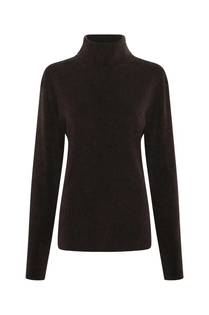 Almoner Knit Turtleneck Sweater in Chocolate Silk Almoner Knit Turtleneck Sweater in Chocolate Silk