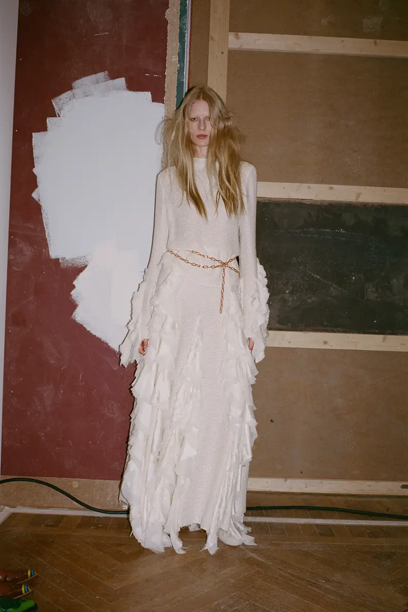 Gabriela Hearst Fawcett Top in Ivory Silk Boucle with Custom Ruffles | Thumbnail 3