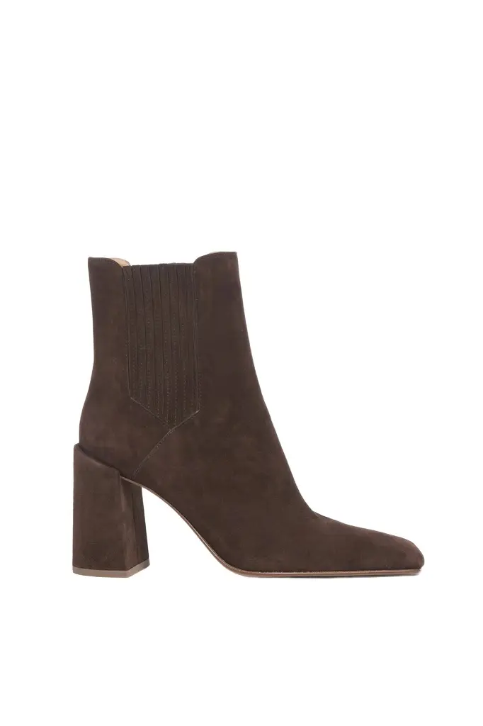 Luke High Heel Ankle Boot in Dark Chocolate Suede