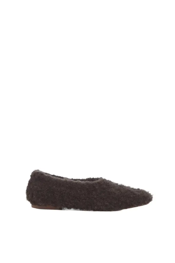 Gabriela Hearst Emperor Flat Shoe in Dark Brown Silk Cashmere Boucle