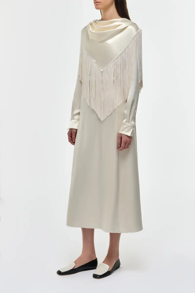 Gabriela Hearst Rouge Fringe Scarf Dress in Ivory Silk Satin | Thumbnail 3 Gabriela Hearst Rouge Fringe Scarf Dress in Ivory Silk Satin | Thumbnail 3